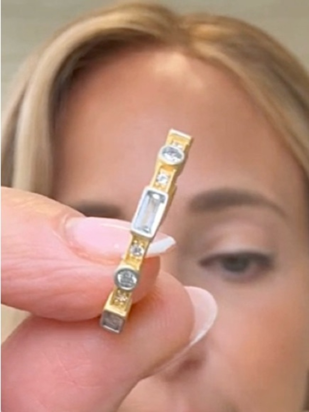 Freida Rothman Sterling Silver & Matte Gold Bezel Set Rectangular Stacking Ring - Picture 7 of 11